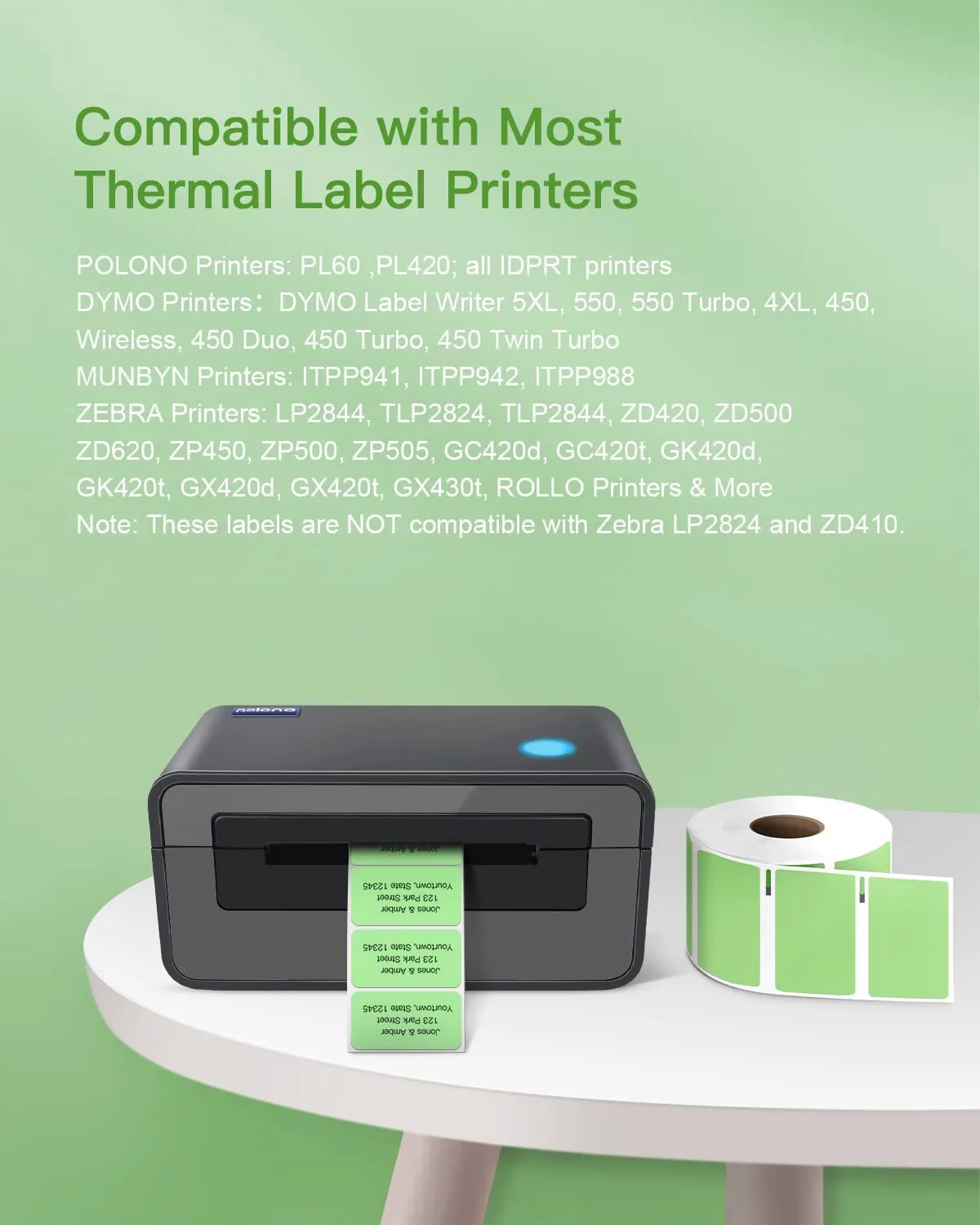 2.25”x1.25” Direct Thermal Label, Compatible with Zebra & Rollo Label Printers (1000 Labels, Green)