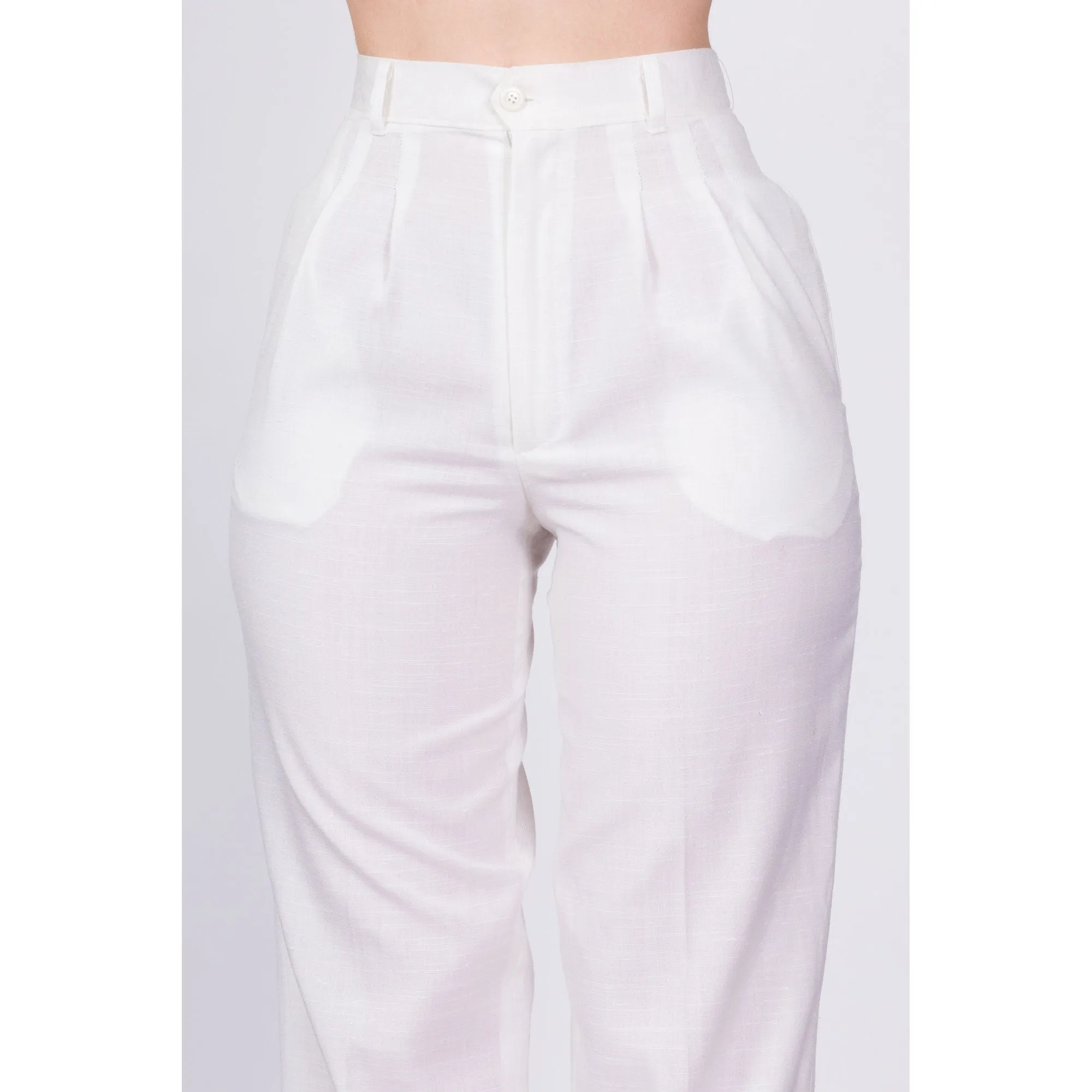 80s White High Waist Trousers - Extra Small, 24"