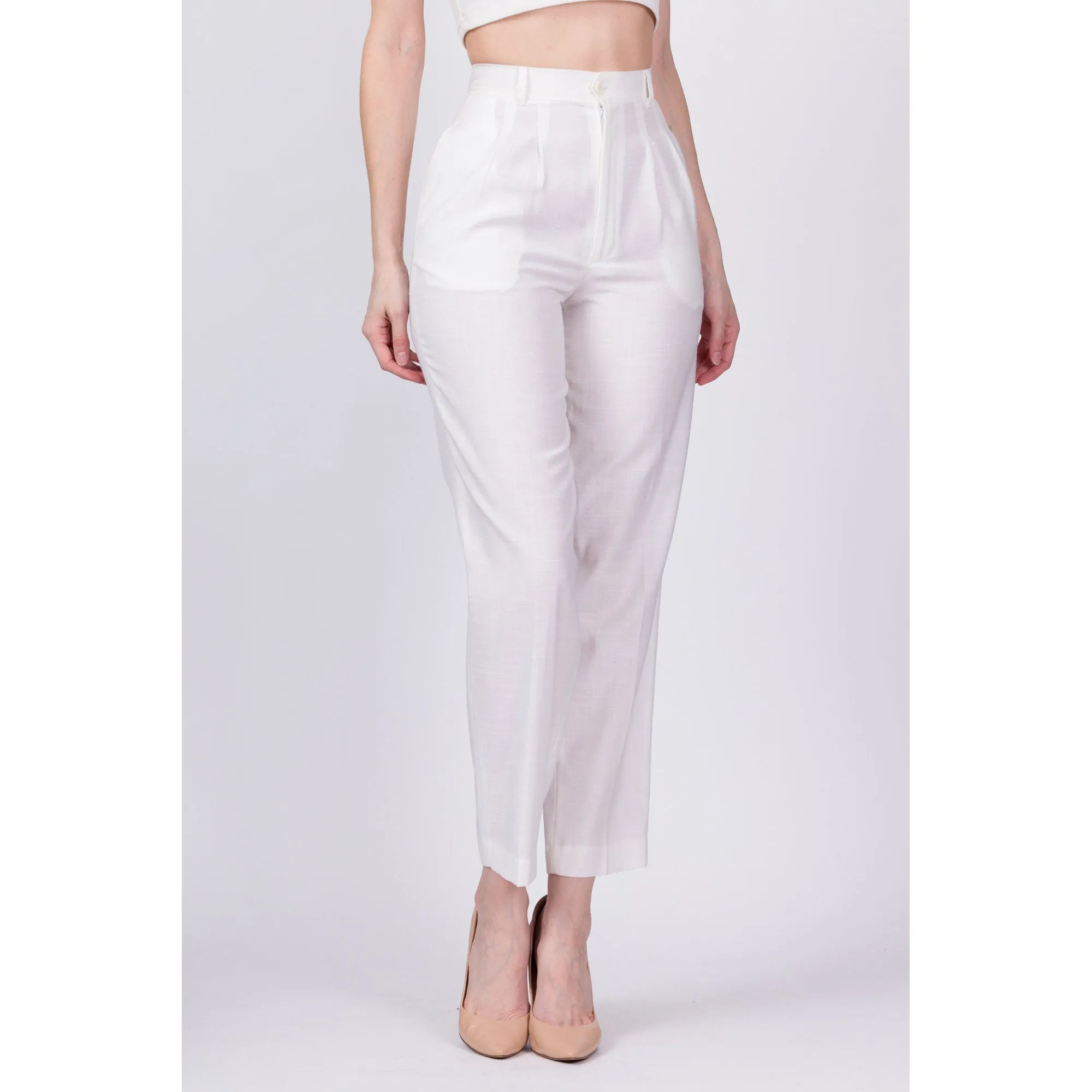 80s White High Waist Trousers - Extra Small, 24"