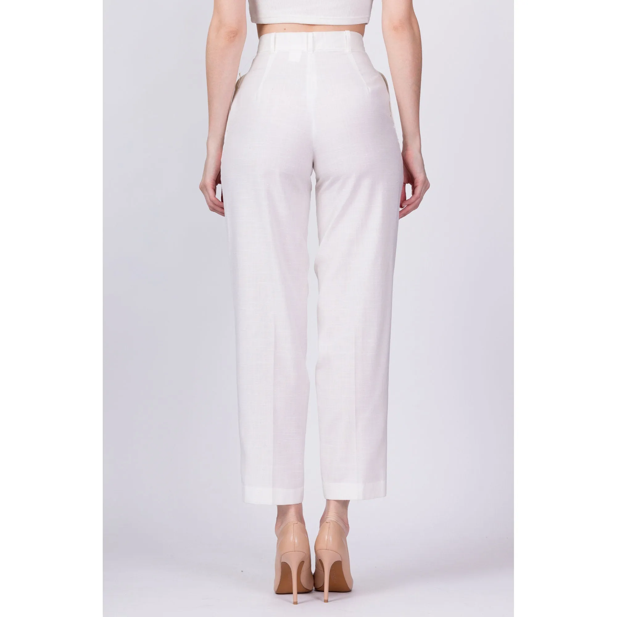 80s White High Waist Trousers - Extra Small, 24"