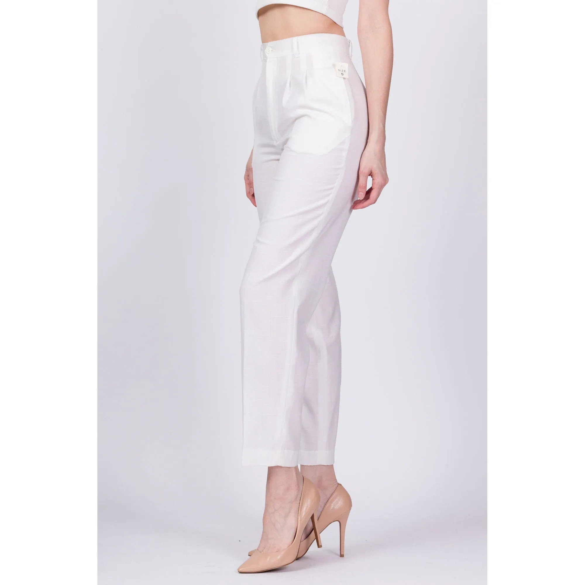 80s White High Waist Trousers - Extra Small, 24"