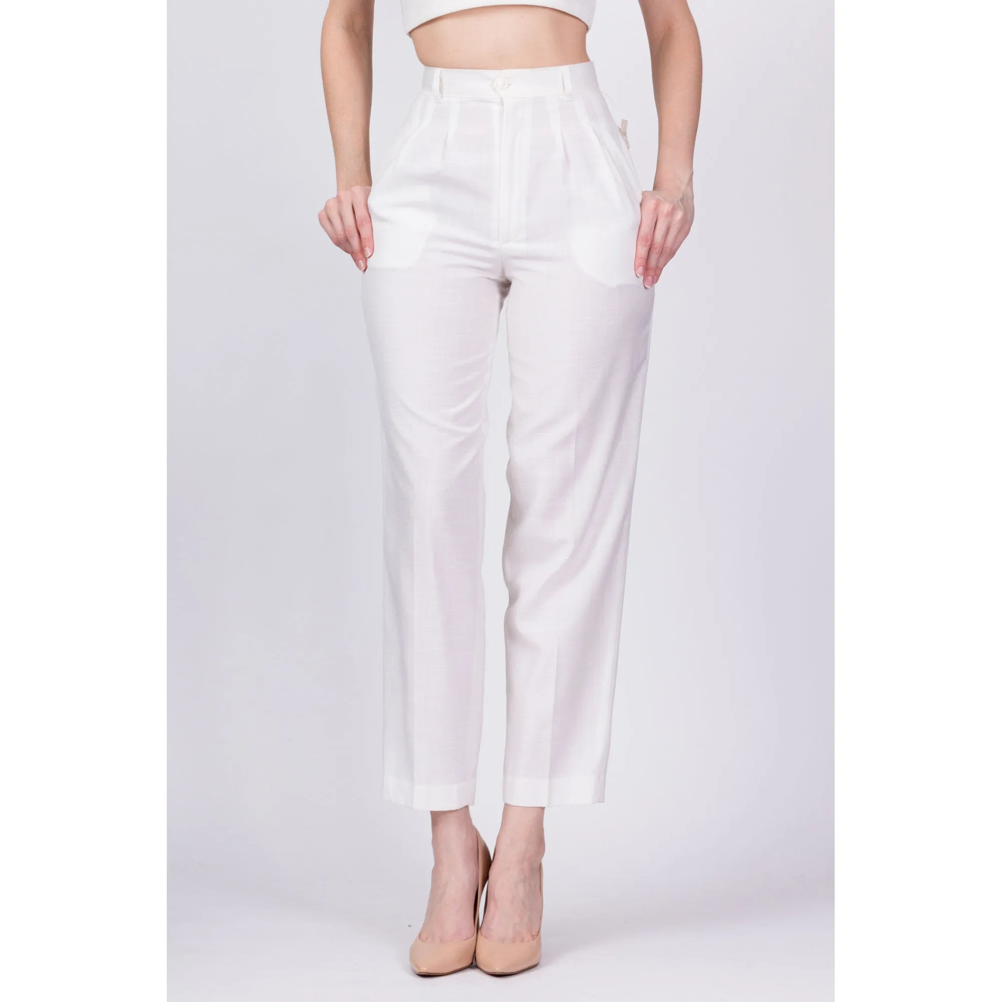 80s White High Waist Trousers - Extra Small, 24"