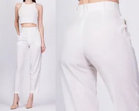 80s White High Waist Trousers - Extra Small, 24"