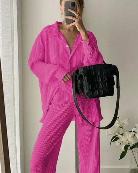 A&A Long Sleeve Blouse & High Waist Trousers Set