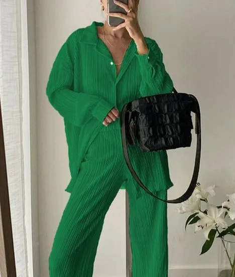 A&A Long Sleeve Blouse & High Waist Trousers Set