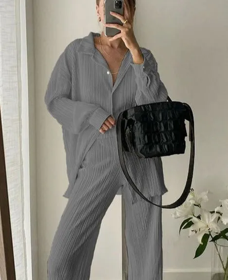 A&A Long Sleeve Blouse & High Waist Trousers Set