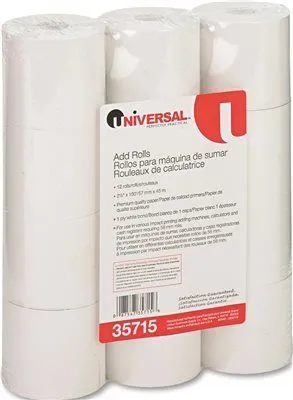 Adding Machine/Calculator Roll' 16 Lb' 1/2" Core' 2-1/4"X150 Ft' White' 12/Pack