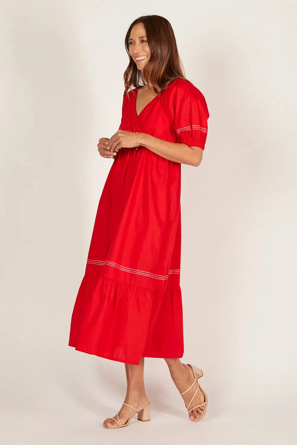 ALISON POPLIN MIDI DRESS CHRISTMAS RED