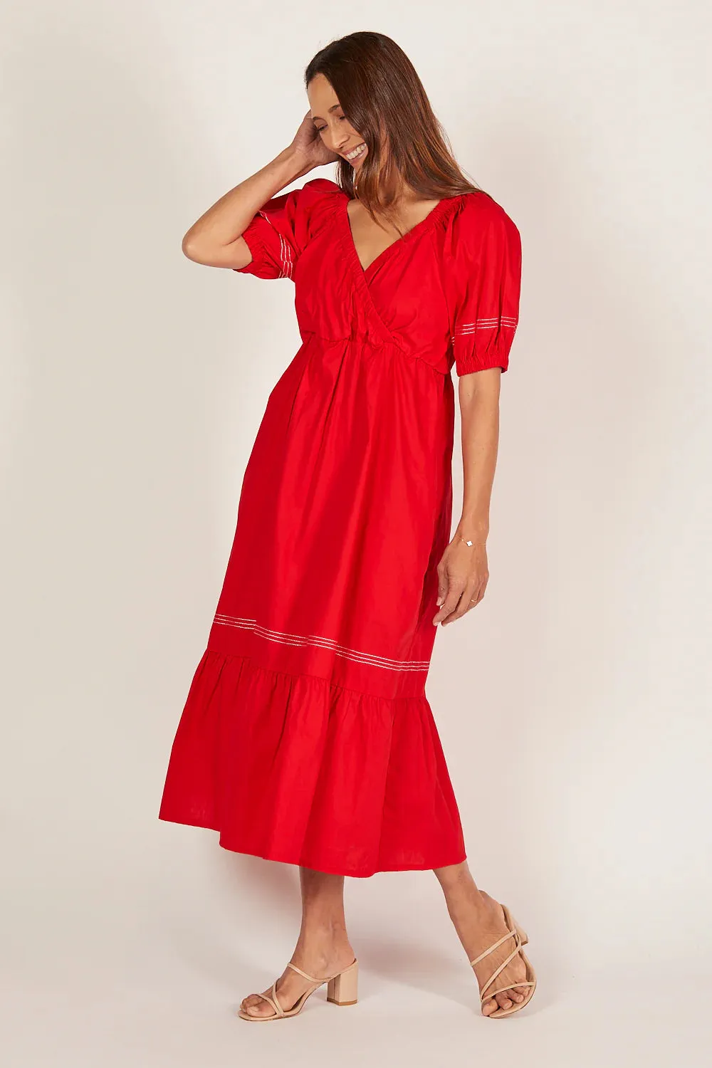 ALISON POPLIN MIDI DRESS CHRISTMAS RED