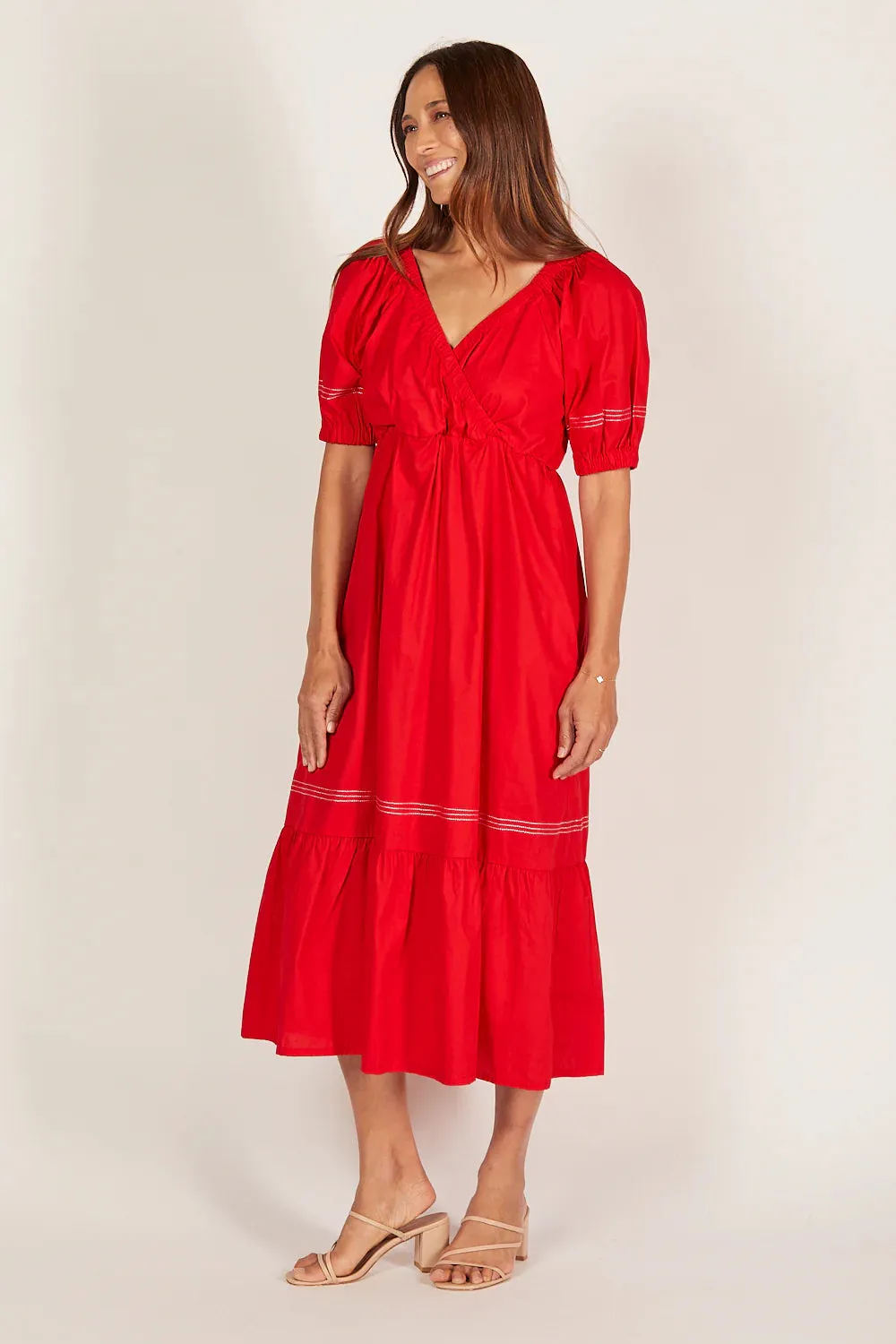 ALISON POPLIN MIDI DRESS CHRISTMAS RED
