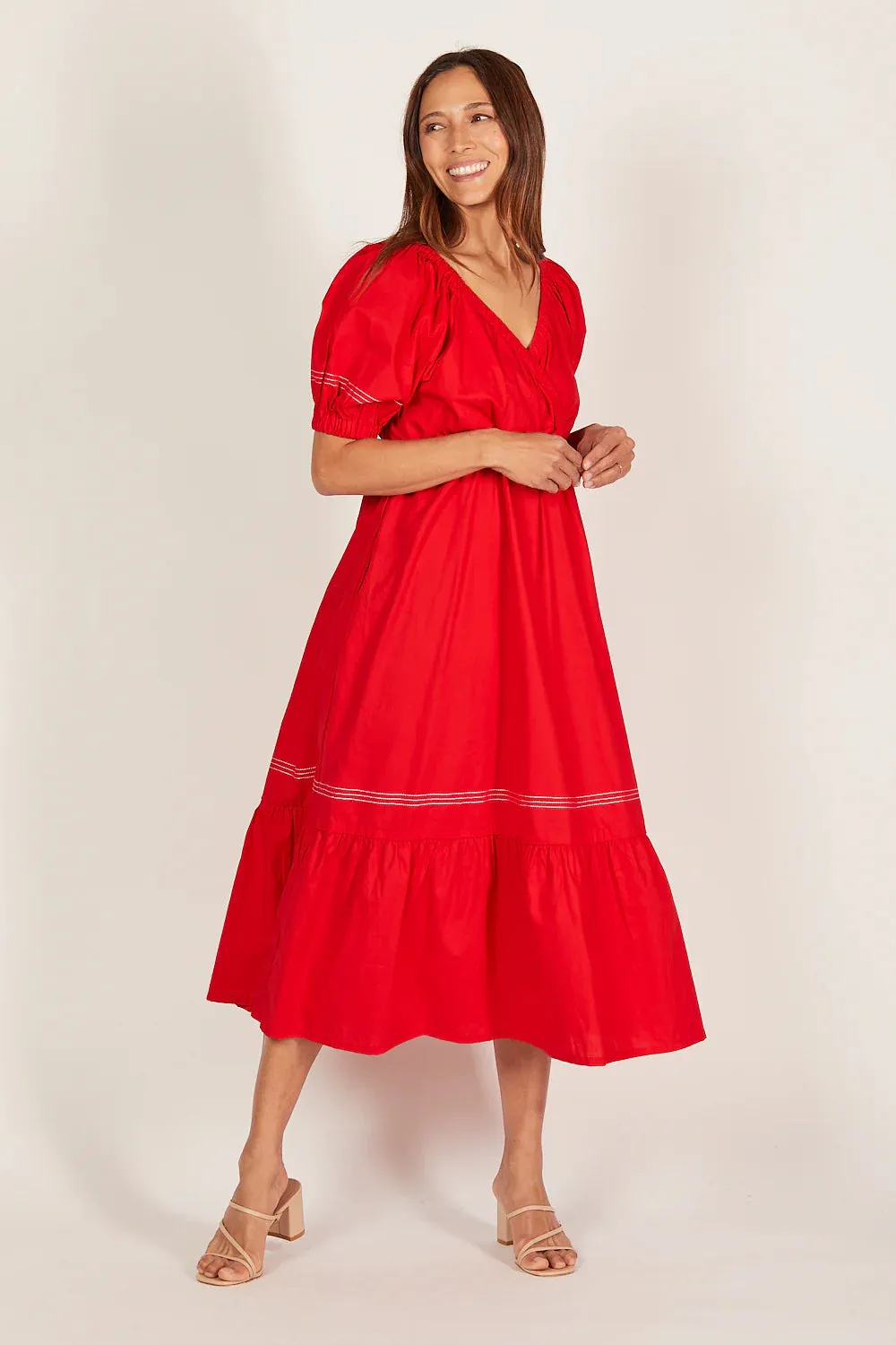 ALISON POPLIN MIDI DRESS CHRISTMAS RED