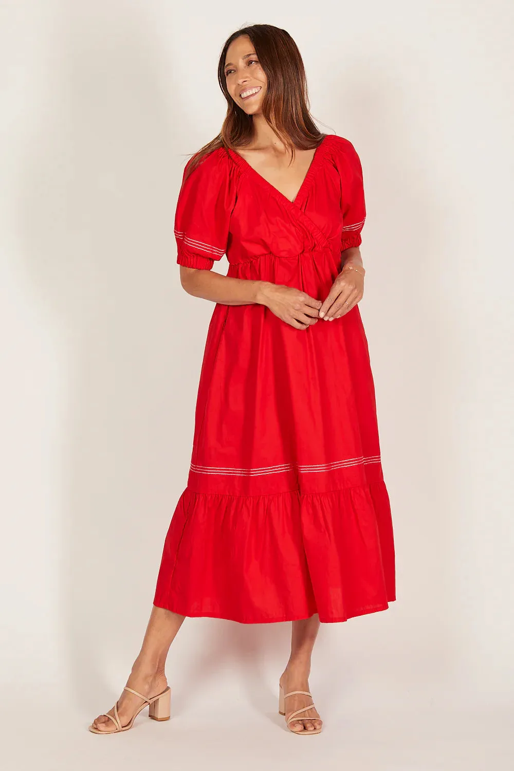 ALISON POPLIN MIDI DRESS CHRISTMAS RED