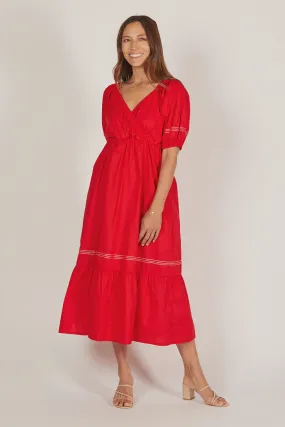 ALISON POPLIN MIDI DRESS CHRISTMAS RED