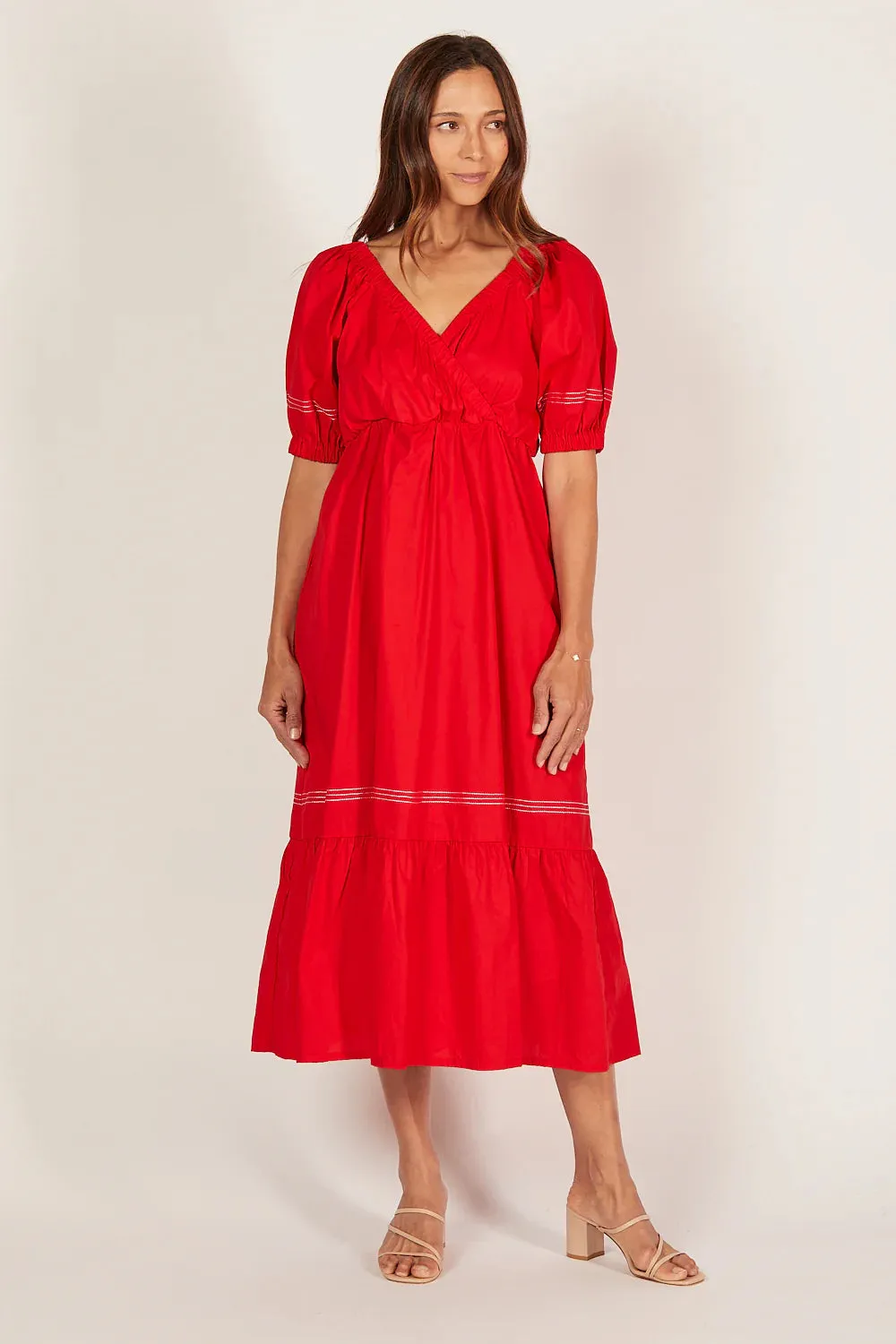ALISON POPLIN MIDI DRESS CHRISTMAS RED