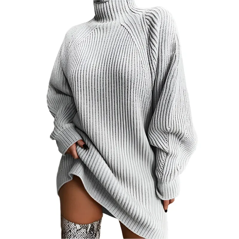 Autumn/Winter Knitted Sweater Dress - Stylish and Sexy Medium-Length Long Sleeve High Collar Dress for Women