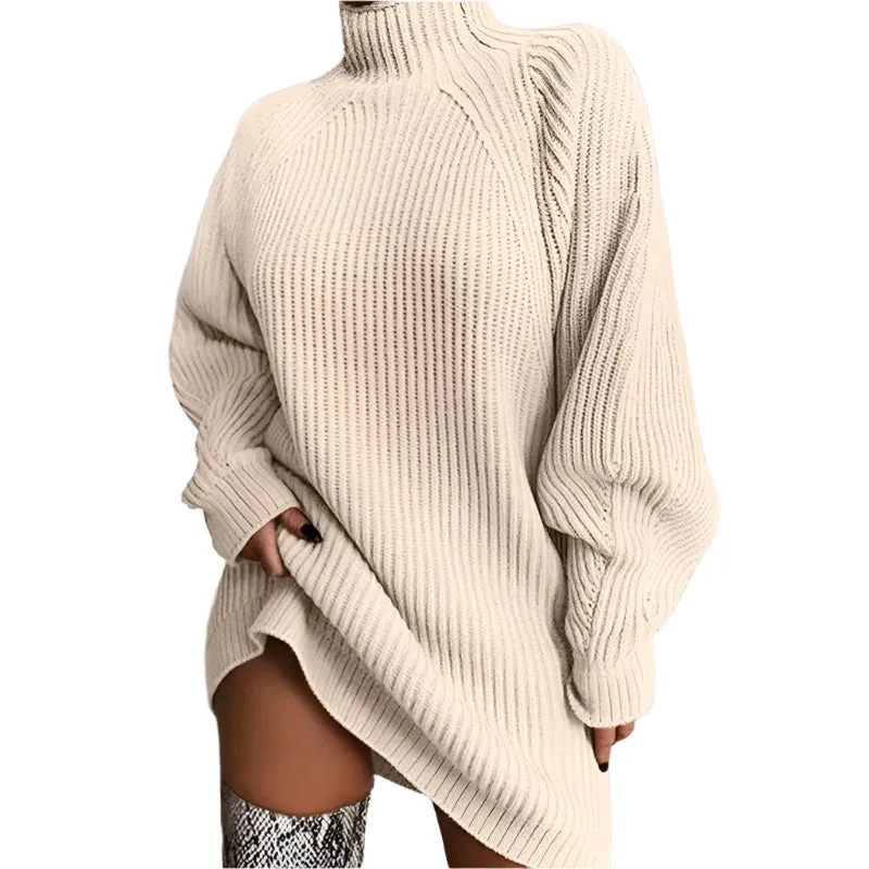 Autumn/Winter Knitted Sweater Dress - Stylish and Sexy Medium-Length Long Sleeve High Collar Dress for Women