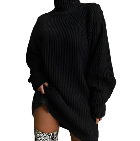 Autumn/Winter Knitted Sweater Dress - Stylish and Sexy Medium-Length Long Sleeve High Collar Dress for Women
