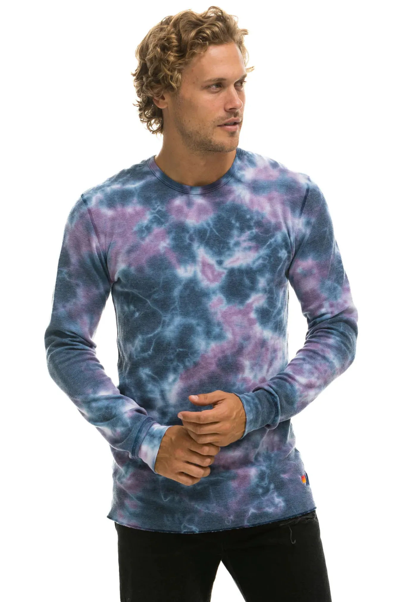 AVIATOR NATION HAND DYED UNISEX THERMAL - TIE DYE BLUE PURPLE