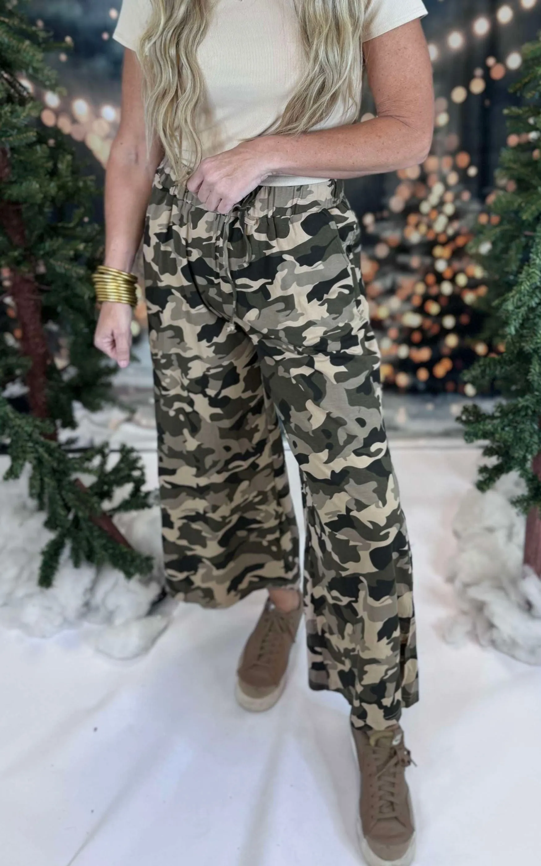 Beige Camo Vintage Washed Casual Pants | POL** - Final Sale