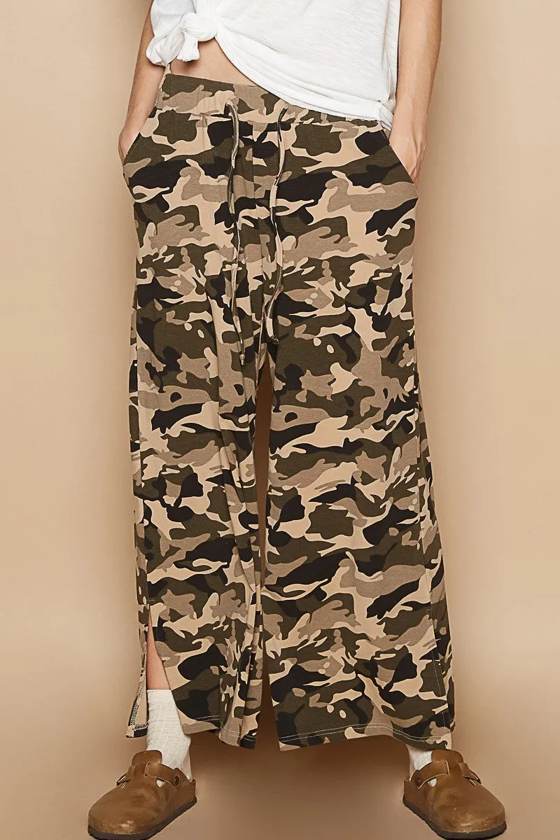 Beige Camo Vintage Washed Casual Pants | POL** - Final Sale