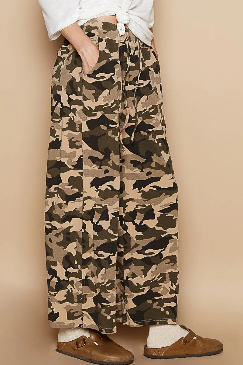 Beige Camo Vintage Washed Casual Pants | POL** - Final Sale