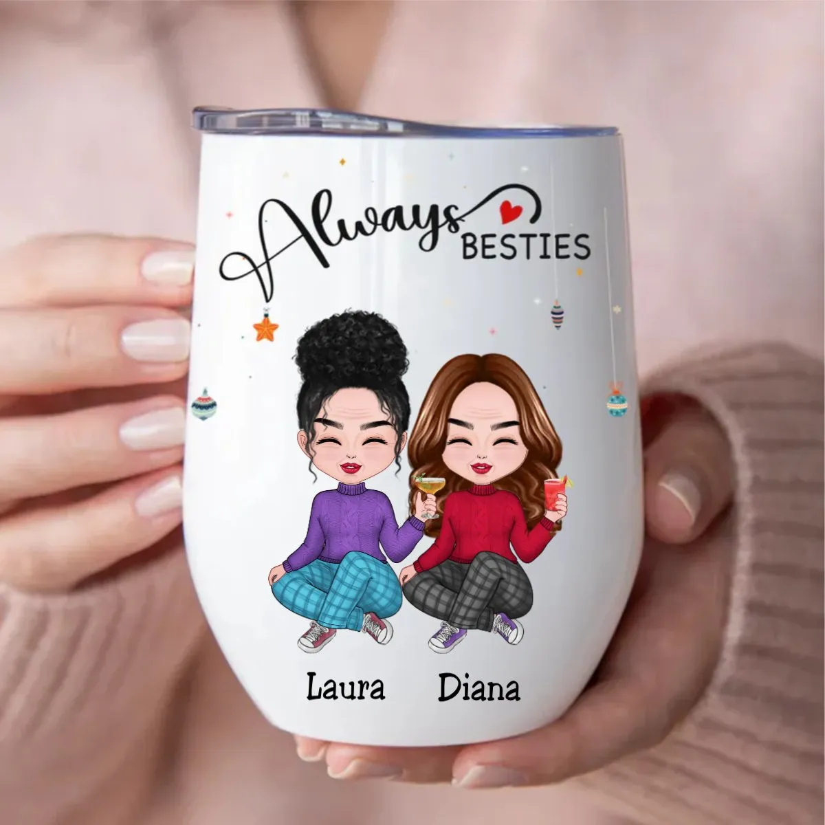 Besties - Always Besties - Personalized Wine Tumbler (QH)