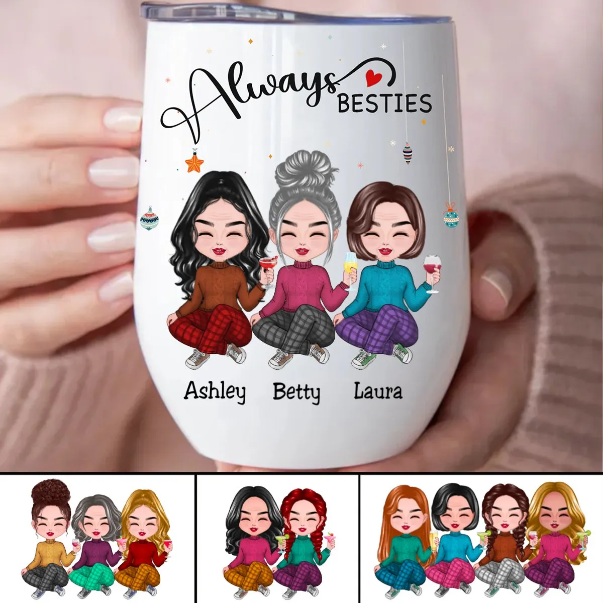 Besties - Always Besties - Personalized Wine Tumbler (QH)
