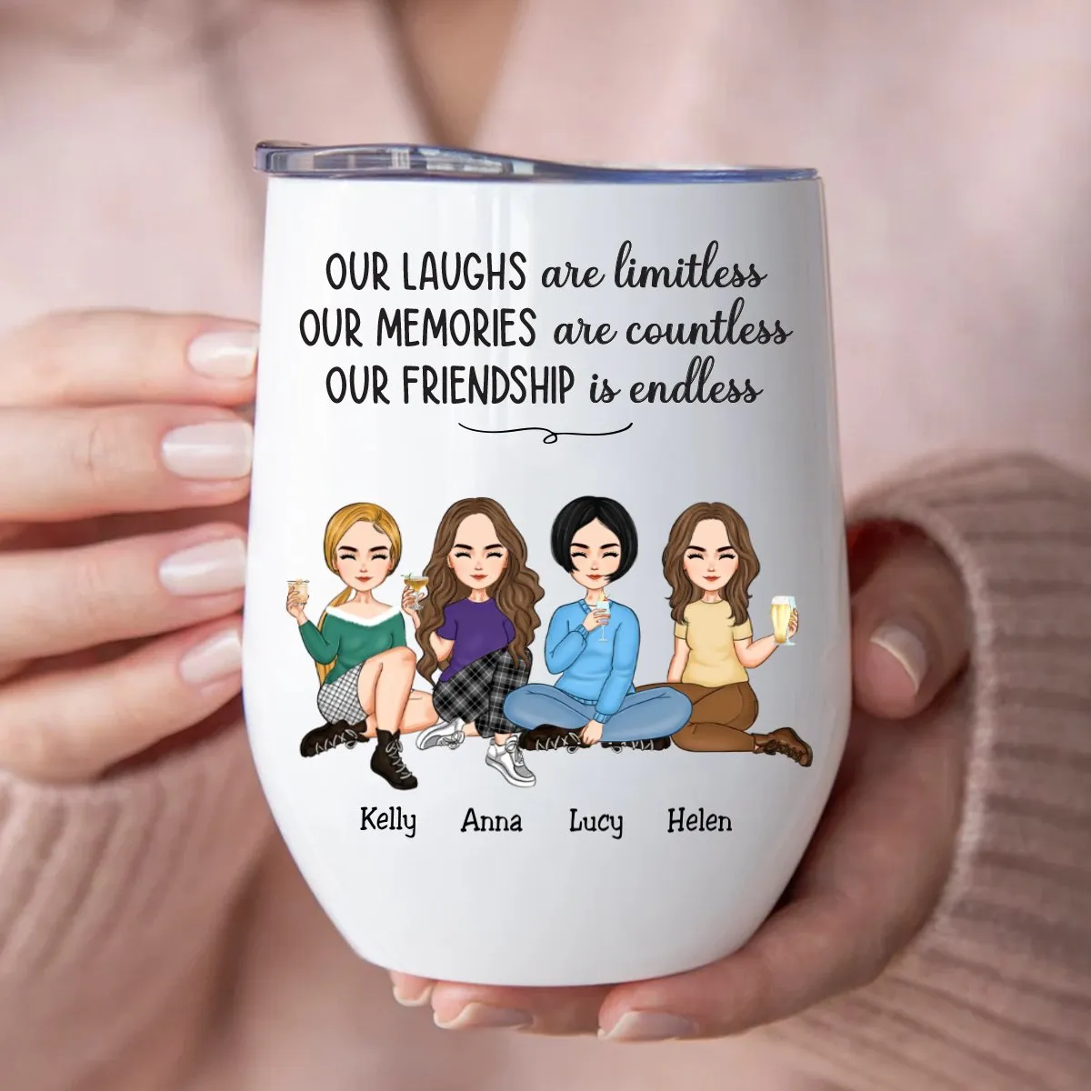 Besties - Our Laughs Are Limitless Our Memories Are Countless Our Friendship Is Endless - Personalized Wine Tumbler (LT)