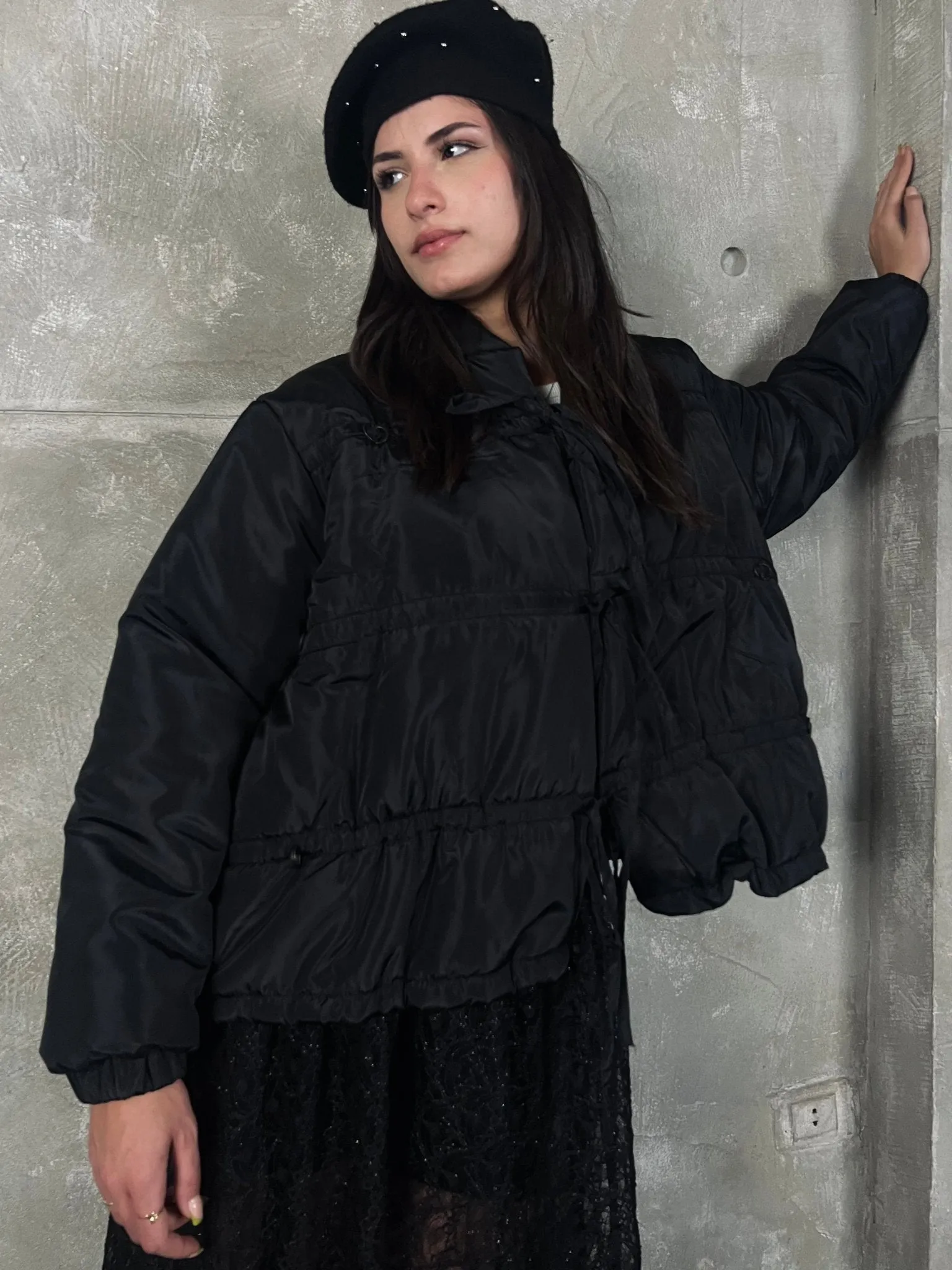 Black Bow Quilted Jacket