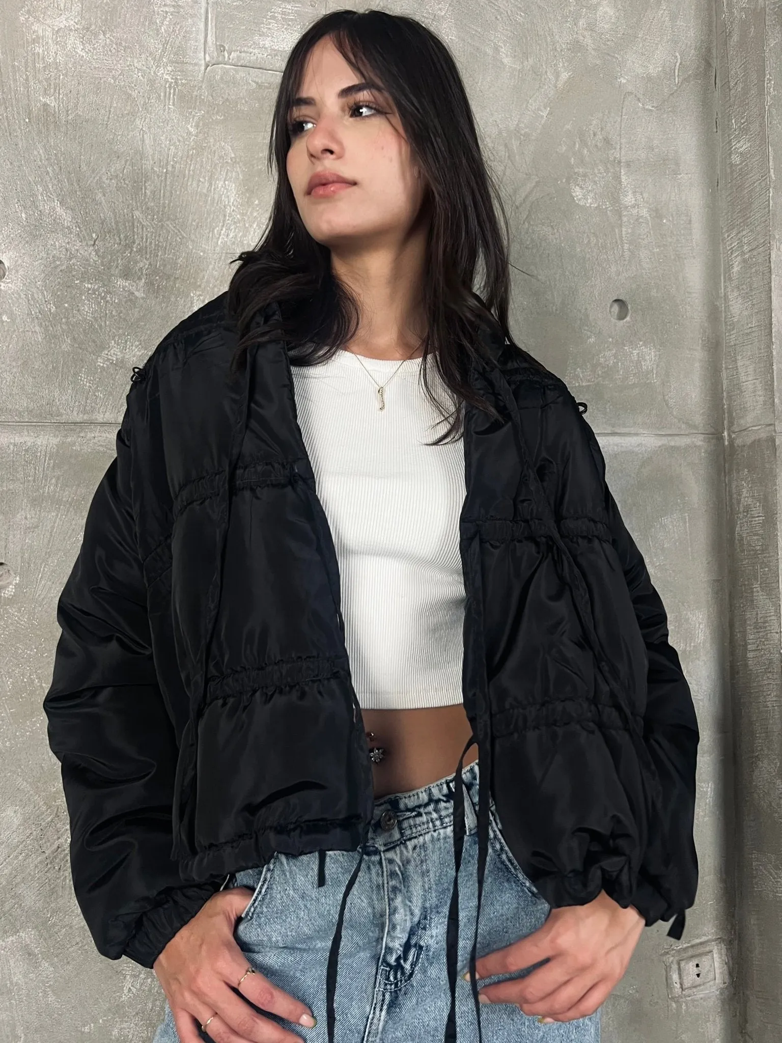 Black Bow Quilted Jacket