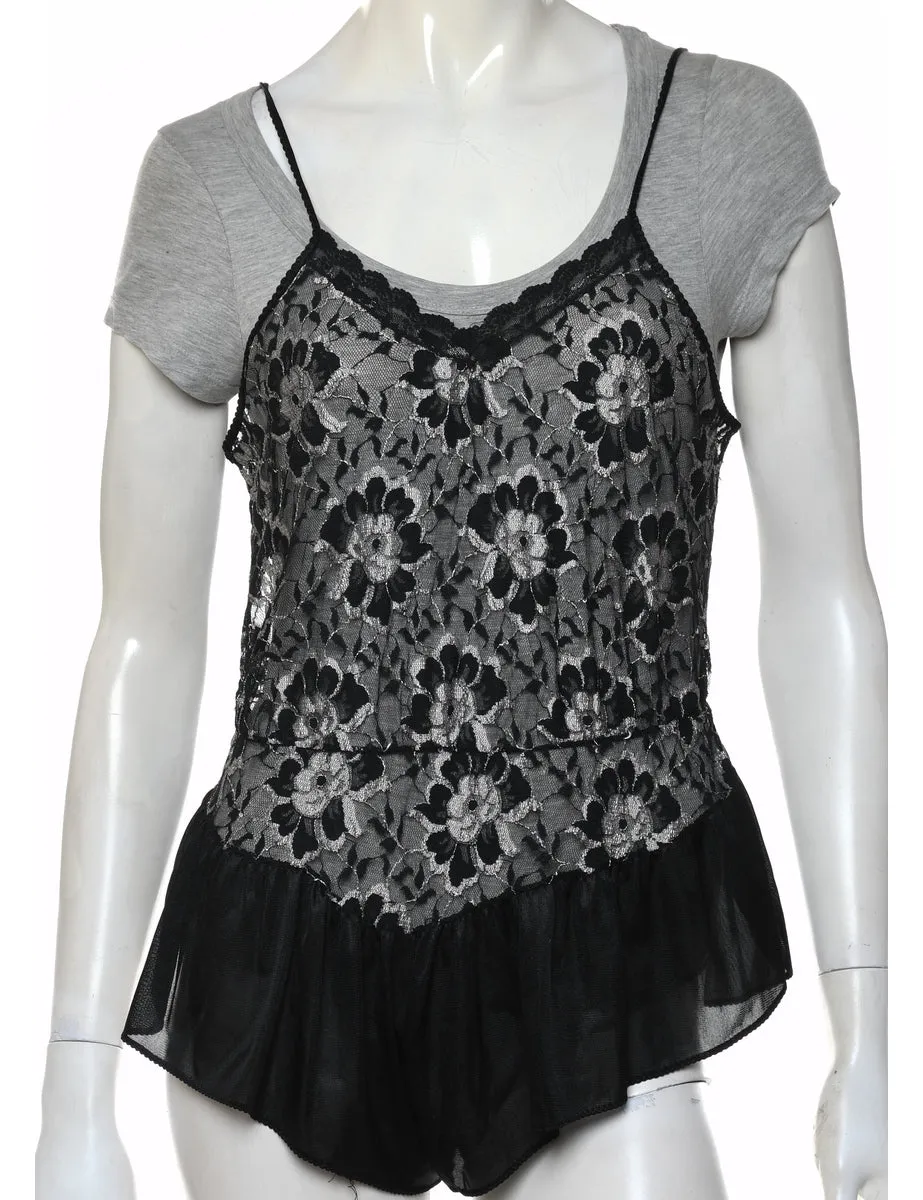 Black Classic Lace Bodysuit - M