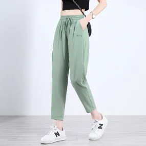 Black High Waist Straight Casual Pants Women Summer Thin Loose Slim Look Drape Ice Silk Pants