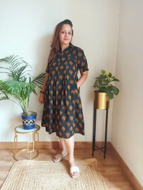 Black Ikat Cotton 'Kavya' Midi Dress