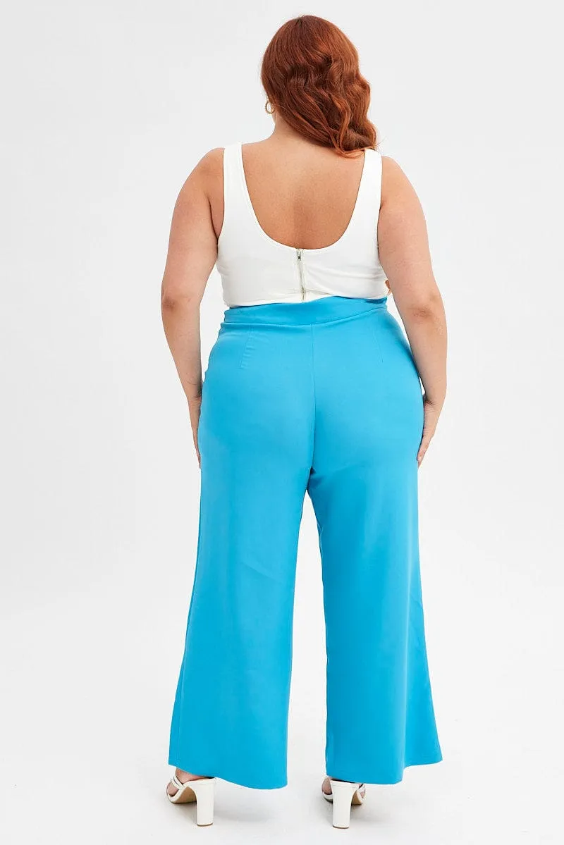 Blue Wideleg Pants High Waist