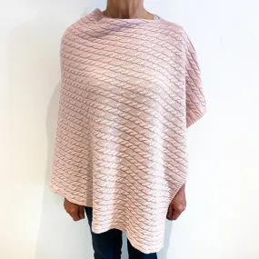 Brand New Scottish Pale Dusty Pink Cashmere Cable Poncho One Size