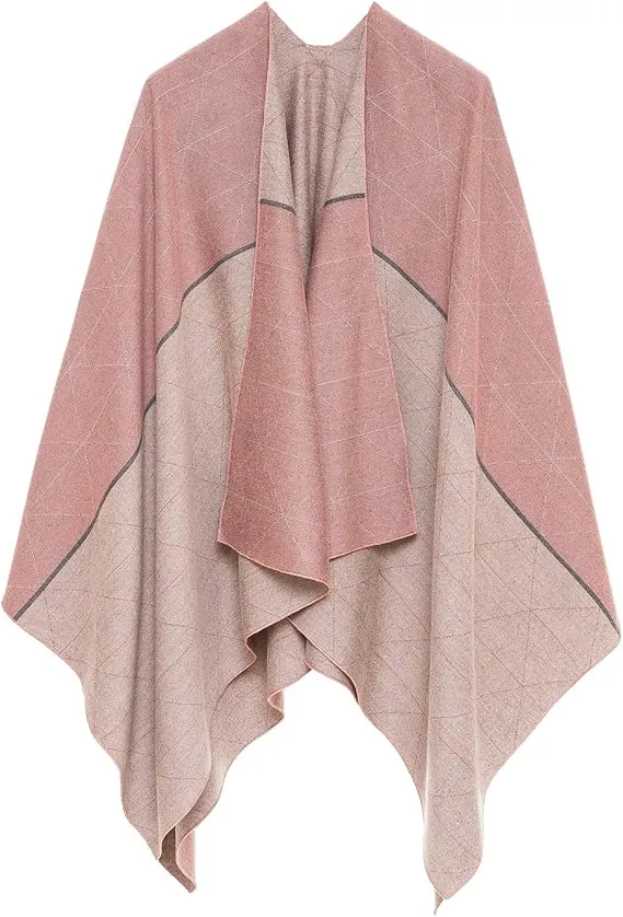 Brown-Black Luxurious Knit Sweater Poncho Cardigan