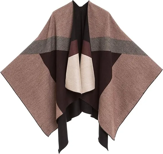 Brown-Black Luxurious Knit Sweater Poncho Cardigan
