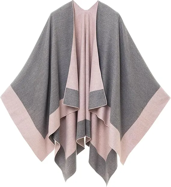 Brown-Black Luxurious Knit Sweater Poncho Cardigan