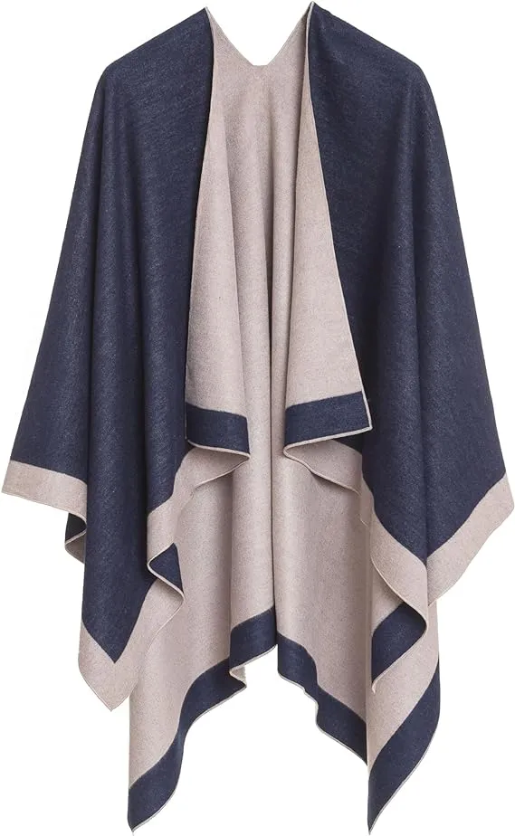 Brown-Black Luxurious Knit Sweater Poncho Cardigan