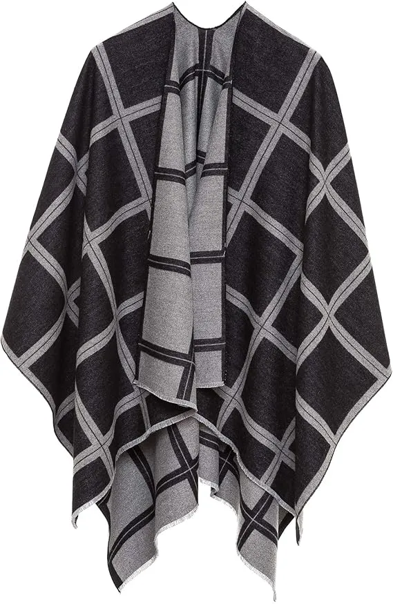 Brown-Black Luxurious Knit Sweater Poncho Cardigan