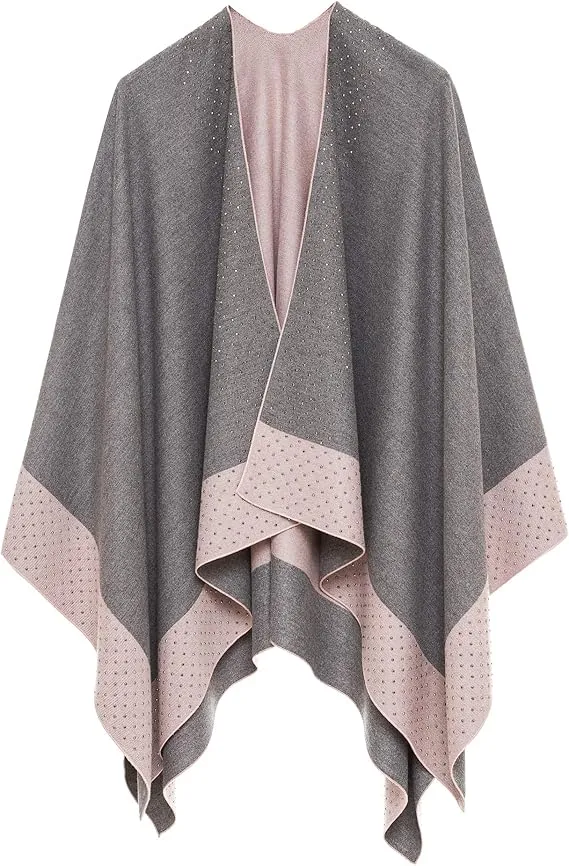 Brown-Black Luxurious Knit Sweater Poncho Cardigan