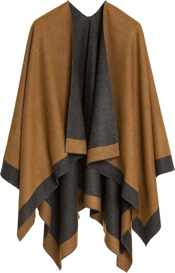 Brown-Black Luxurious Knit Sweater Poncho Cardigan