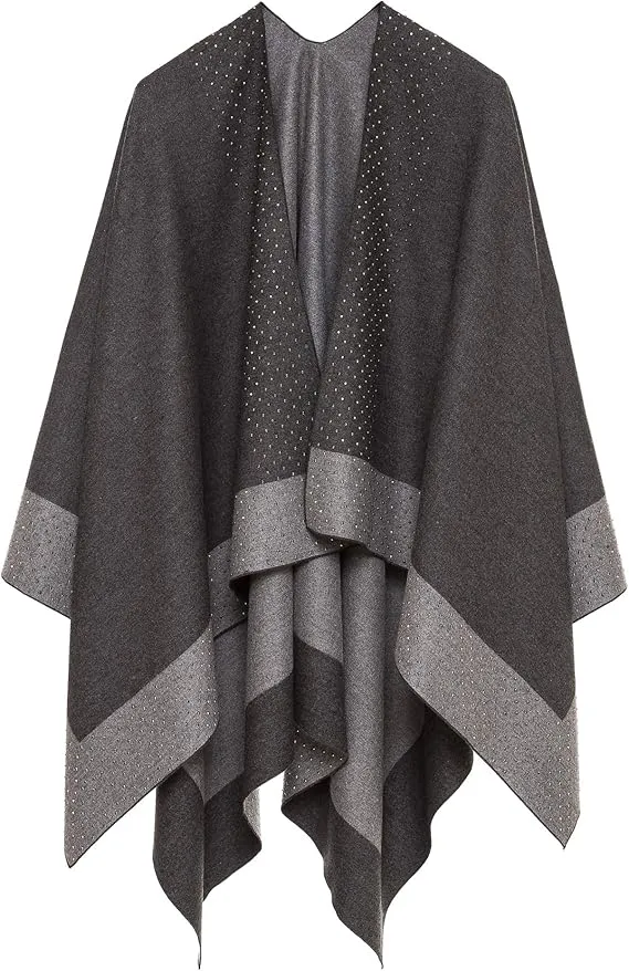 Brown-Black Luxurious Knit Sweater Poncho Cardigan
