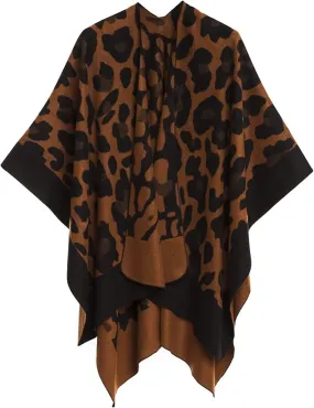 Brown-Black Luxurious Knit Sweater Poncho Cardigan