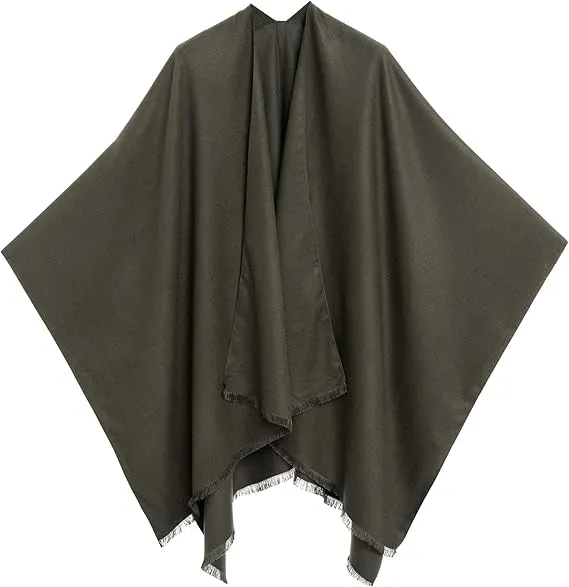 Brown-Black Luxurious Knit Sweater Poncho Cardigan