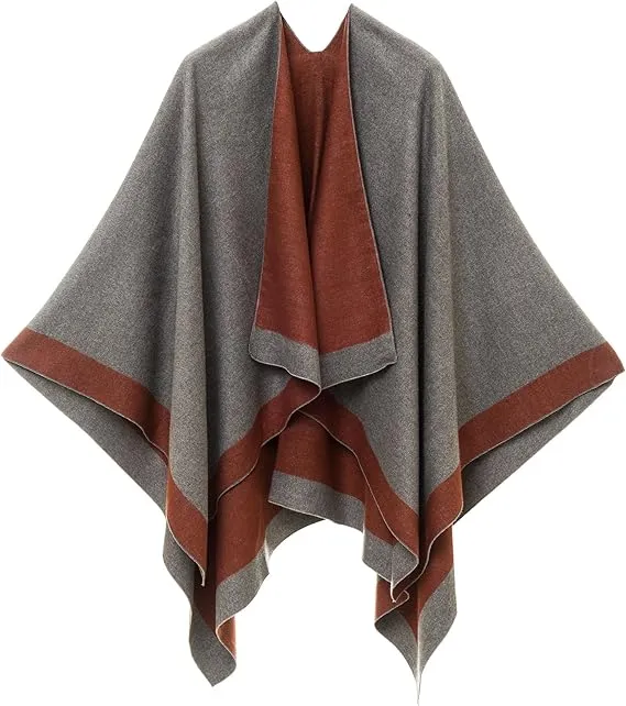 Brown-Black Luxurious Knit Sweater Poncho Cardigan