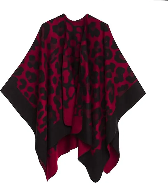 Brown-Black Luxurious Knit Sweater Poncho Cardigan
