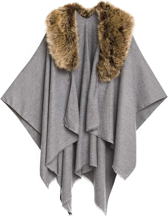 Brown-Black Luxurious Knit Sweater Poncho Cardigan