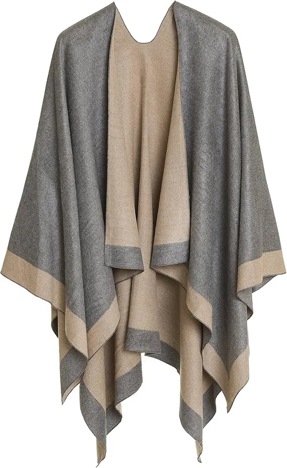 Brown-Black Luxurious Knit Sweater Poncho Cardigan