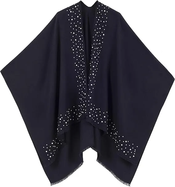 Brown-Black Luxurious Knit Sweater Poncho Cardigan